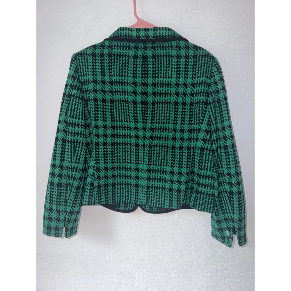 Vintage 90s Evan-Picone Green Black Houndstooth Blazer Jacket Button Up Size 14P - Picture 2 of 10